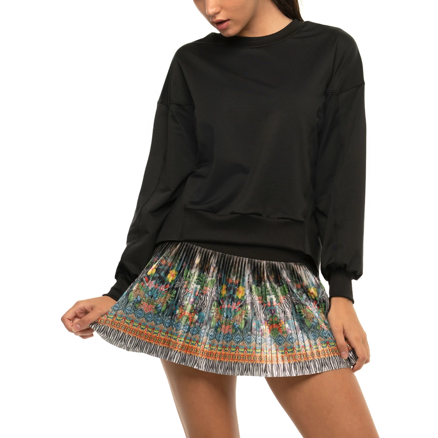 Long Wild Card Pleated Skirt Women - Black, Multicoloured 7 Long Wild Card Pleated Skirt Women - Black, Multicoloured - Image 5
