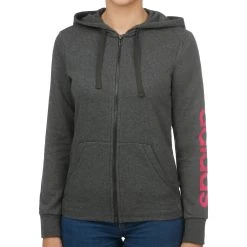 ADIDAS Essentials Linear Zip Hoodie Women - Dark Grey, Pink