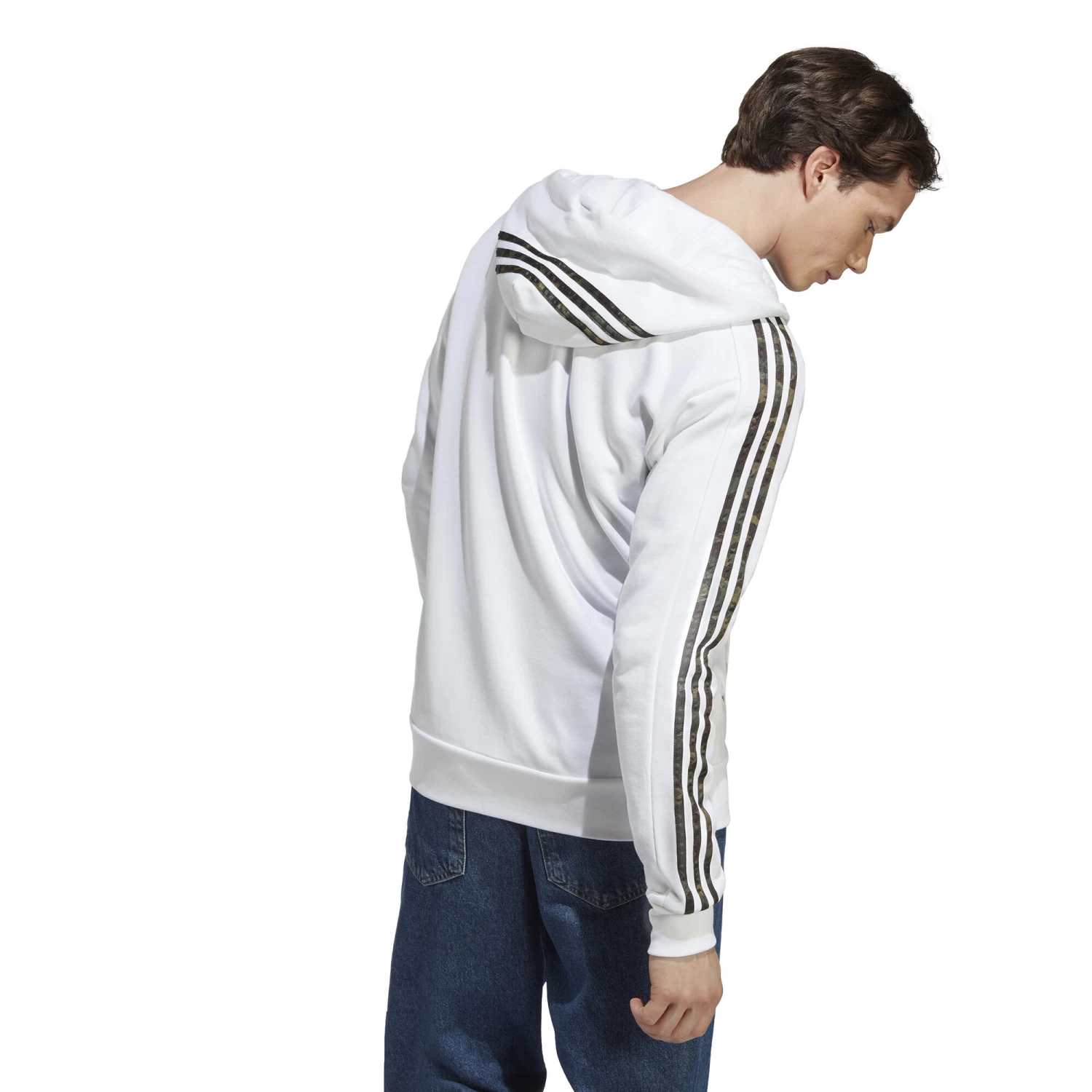 ADIDAS Essentials French Terry 3-Stripes Full-Zip Hoodie Men - White, Black 5 ADIDAS Essentials French Terry 3-Stripes Full-Zip Hoodie Men - White, Black - Image 3