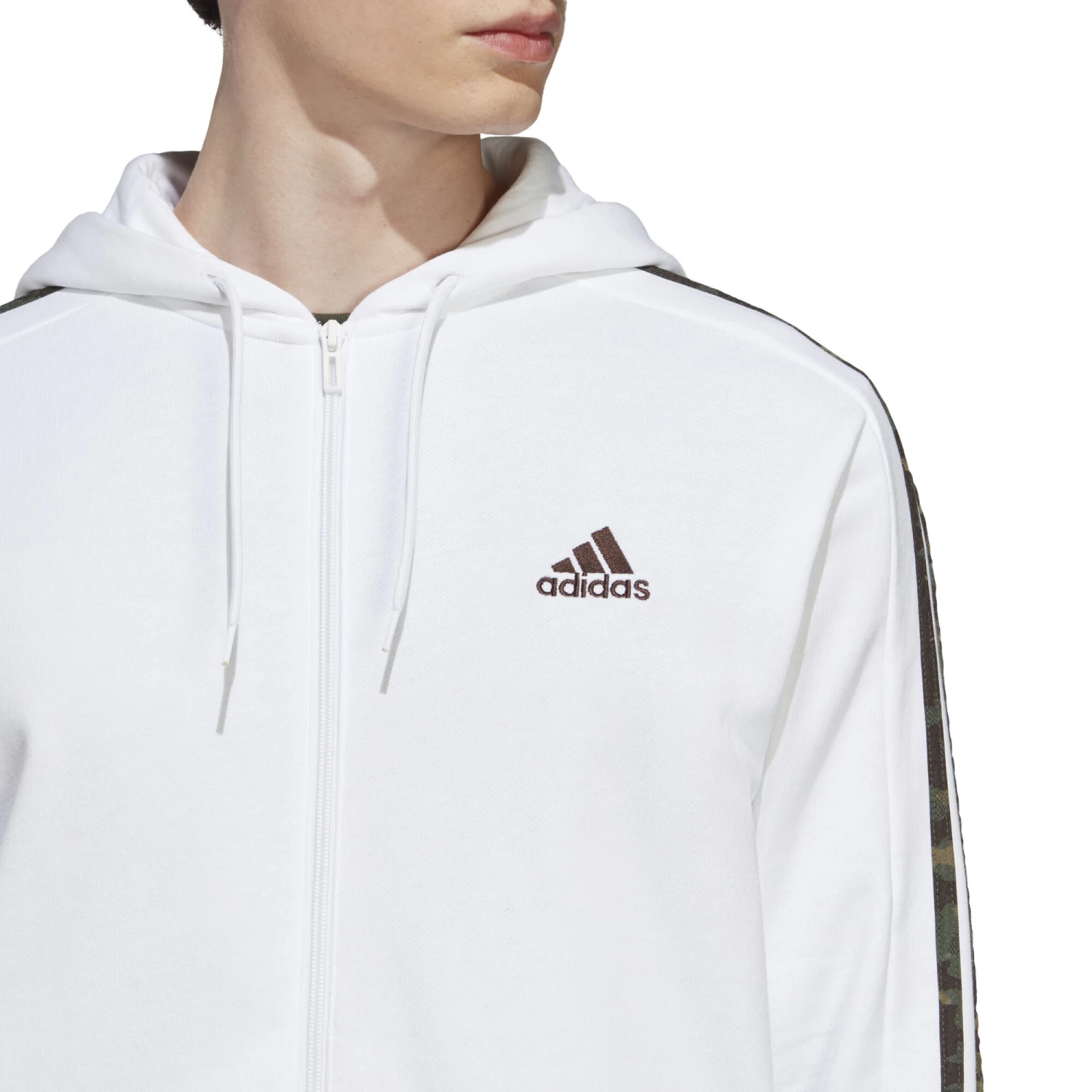 ADIDAS Essentials French Terry 3-Stripes Full-Zip Hoodie Men - White, Black 7 ADIDAS Essentials French Terry 3-Stripes Full-Zip Hoodie Men - White, Black - Image 5