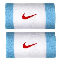 Nike Swoosh Doublewide Wristband - White, Light Blue