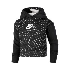 Nike Sportswear Fleece All Over Print Hoody Girls - Black, White